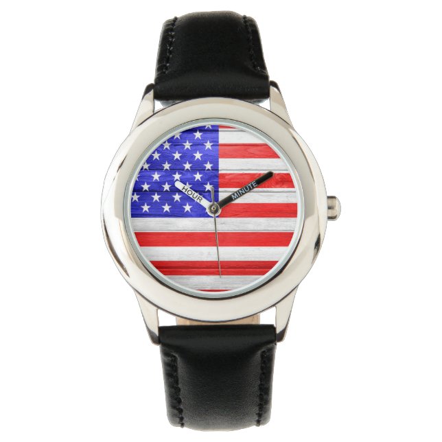 Reloj De Pulsera Madera de Bandera Americana (Anverso)
