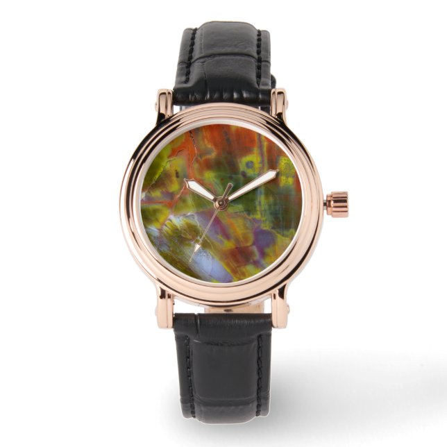 Reloj De Pulsera Madera Petrificada Arcoíris (Anverso)