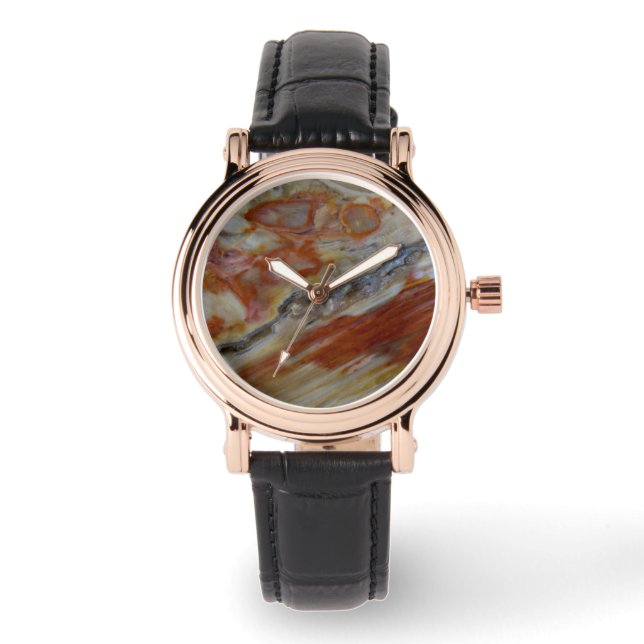 Reloj De Pulsera Madera Petrificada Estriada (Anverso)