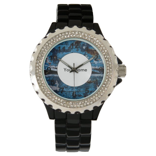 Reloj De Pulsera Madera pintada de azul (Anverso)