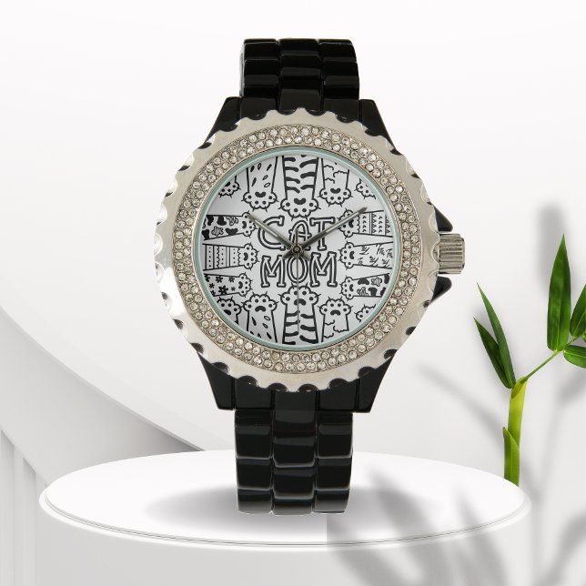 Reloj De Pulsera Madre de gato blanco y negro con patas para gatos (Subido por el creador)