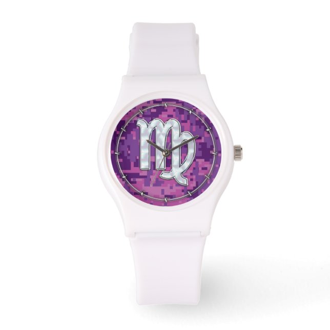 Reloj De Pulsera Madre de la Virgo Perla Zodiac en camo digital ros (Anverso)