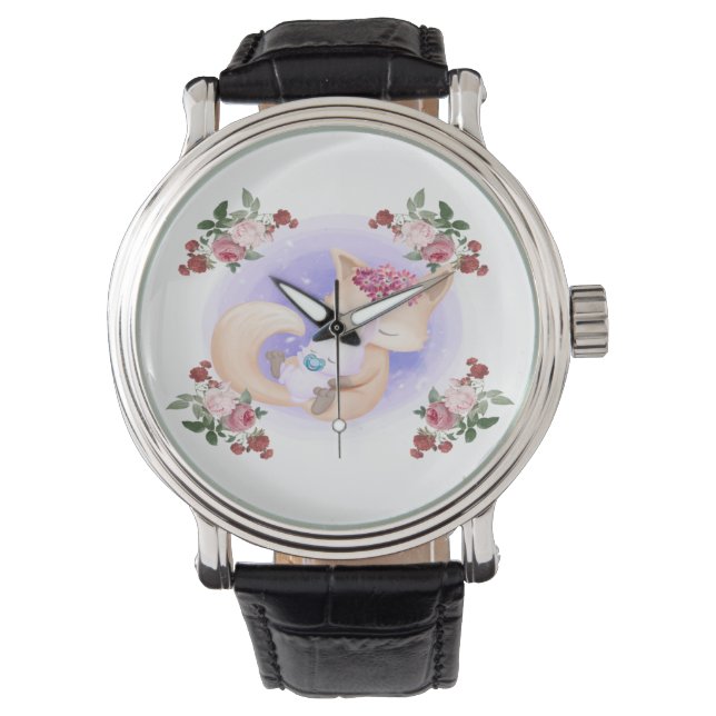 Reloj De Pulsera Madre Fox Hug Baby Conejo (Anverso)