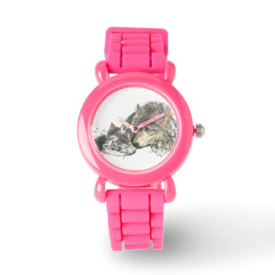 Reloj De Pulsera Madre lobo y cachorros Naturaleza Arte animal