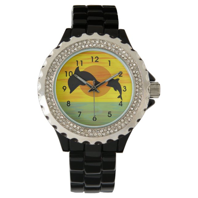 Reloj De Pulsera Madre y delfín bebé al atardecer (Anverso)