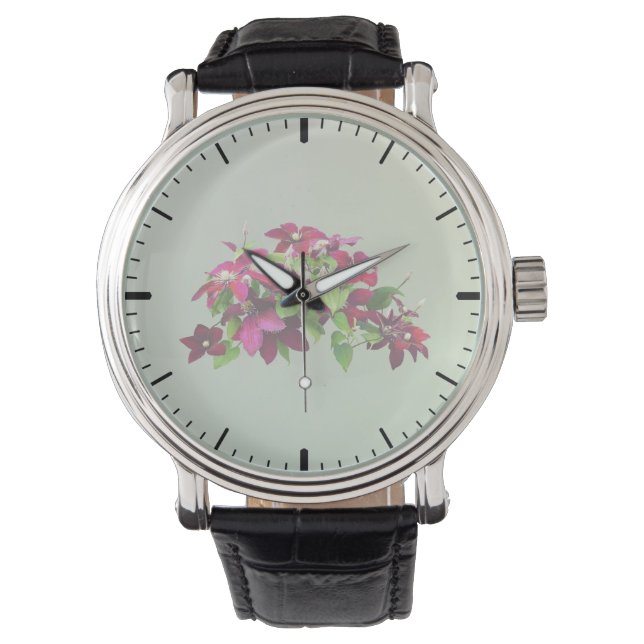 Reloj De Pulsera Magenta Clematis Con Vino (Anverso)