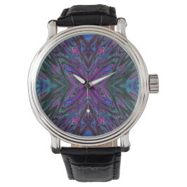 Reloj De Pulsera Magenta trippy, mariposa abstracta azul y verde