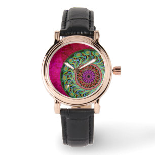 Reloj De Pulsera Magenta y Green Mandala Watch