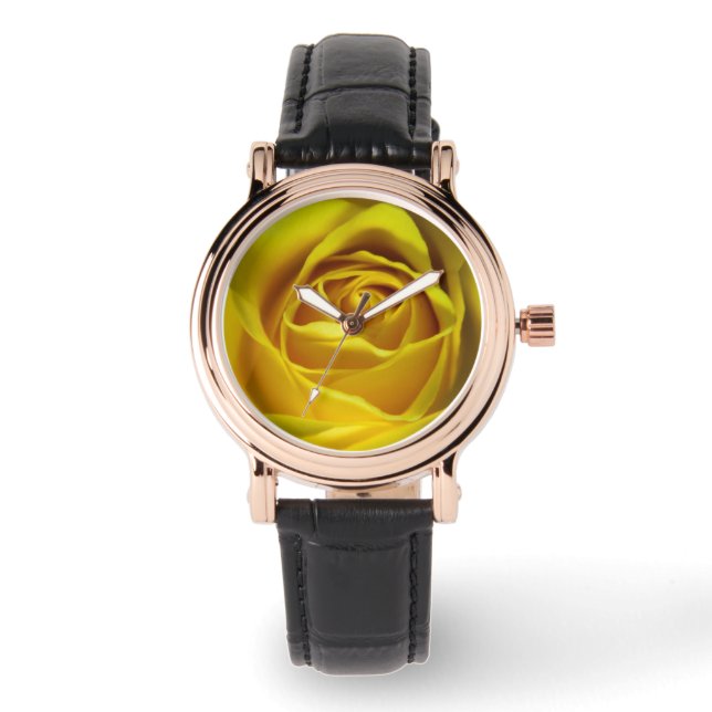 Reloj De Pulsera Magnífica imagen de macro rosa amarilla (Anverso)