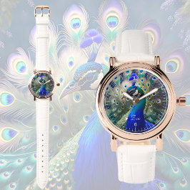 Reloj De Pulsera Magnífico pavo real con desplome verde azulado y o
