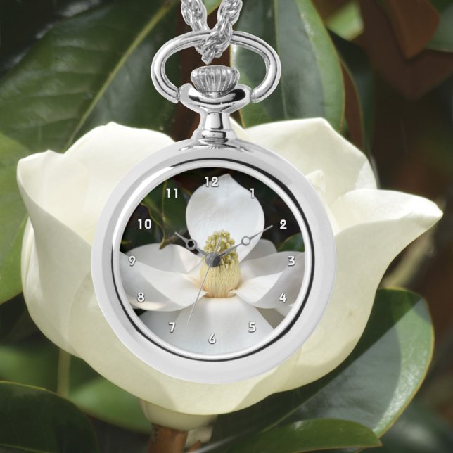 Reloj De Pulsera Magnolia Blanca Blossom Fotográfico Botánico (/As a pendant or wrist watch)