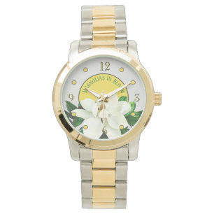 Reloj De Pulsera Magnolia Bloom   Elegante mujer de dos toques