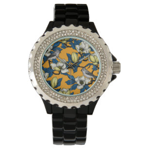 Reloj De Pulsera Magnolia en flor y pájaro del ratón 3