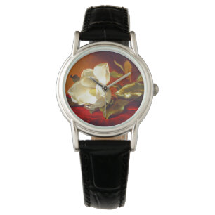 Reloj De Pulsera Magnolia en Terciopelo Rojo Martin Johnson Heade