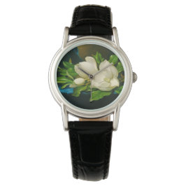 Reloj De Pulsera Magnolias gigantes sobre una tela de terciopelo az