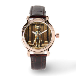 Reloj De Pulsera Majestad eterna: El gato del faraón egipcio de oro