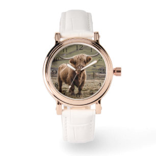 Reloj De Pulsera Majestad Peluda: La Vaca Highland Marrón Lanuda,