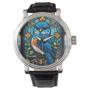 Reloj De Pulsera Majestic Bluebird Encaramado en la ventana de vidr