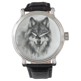 Reloj De Pulsera Majestuoso Lobo Gris Impresionante acuarela Vida s