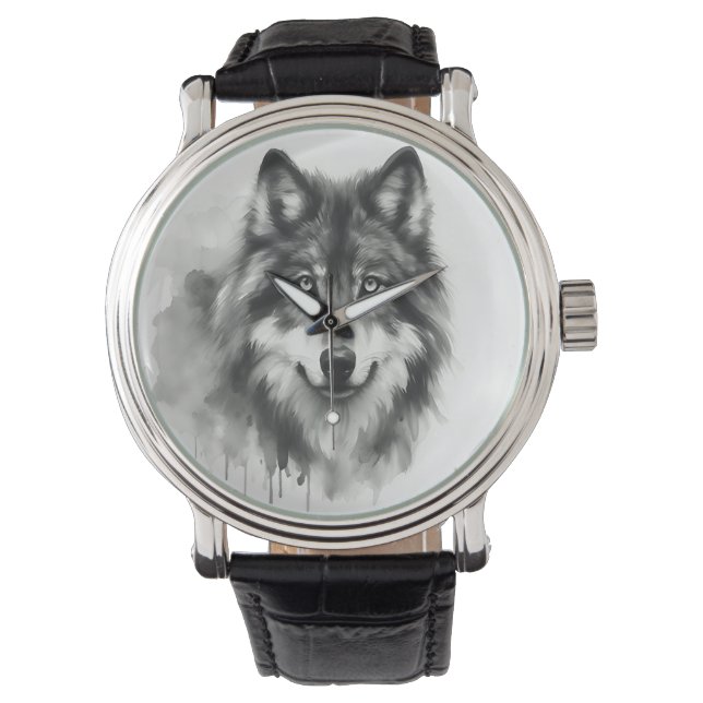 Reloj De Pulsera Majestuoso Lobo Gris Impresionante acuarela Vida s (Anverso)