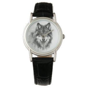 Reloj De Pulsera Majestuoso Lobo Gris Impresionante acuarela Vida s