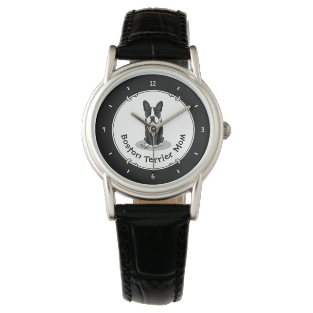 Reloj De Pulsera Mamá del Boston Terrier (negra) - Perro lindo (Anverso)