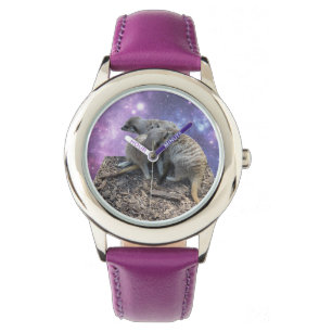 Reloj De Pulsera Mamá Meerkat Y Su Perla, Cuidados De Cuero Púrpura