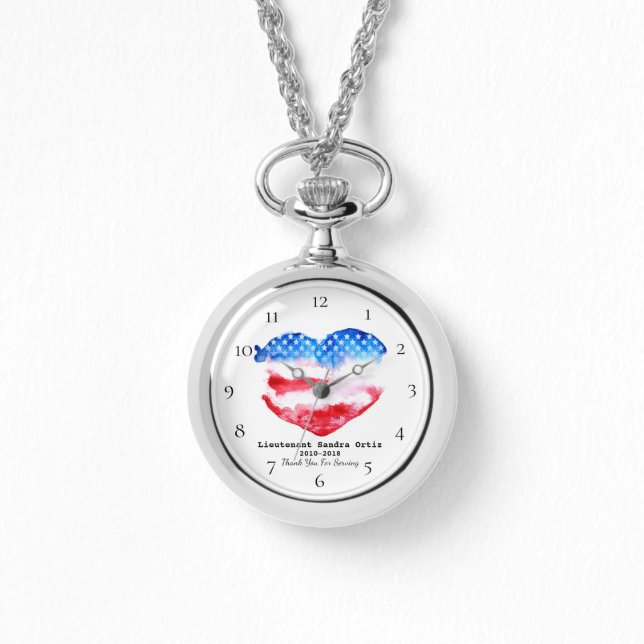 Reloj De Pulsera *~* Mamá Veterano Militar Bandera del Corazón Azul (Anverso)