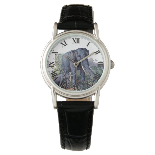 Reloj De Pulsera Mamá vintage y elefante bebé (Anverso)
