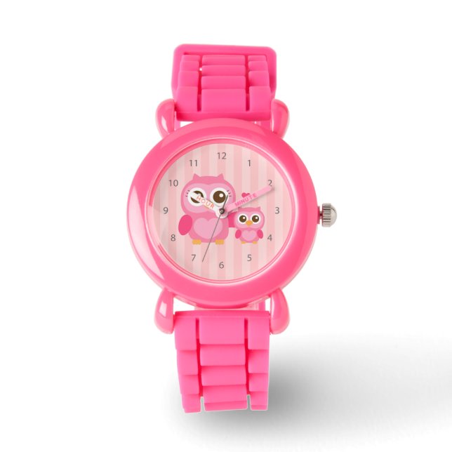 Reloj De Pulsera Mami y yo, Lechuza Infantil Cuta, Rosa (Anverso)