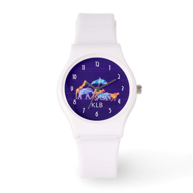 Reloj De Pulsera Manada de animales salvajes en monograma abstracto (Anverso)