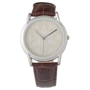 Reloj De Pulsera Mandala blanca exótica con fondo beige