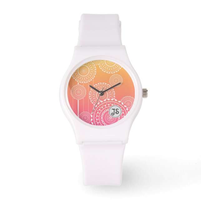 Reloj De Pulsera Mandala blanca sobre el arcoiris amarillo mezclado (Anverso)