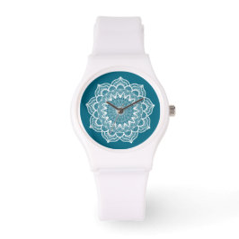 Reloj De Pulsera Mandala Blanca sobre Fondo Azul