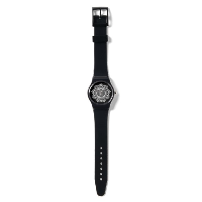 Reloj De Pulsera Mandala Blanca sobre Fondo Negro (Correa)