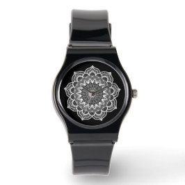 Reloj De Pulsera Mandala Blanca sobre Fondo Negro