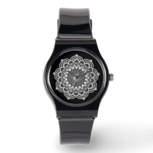 Reloj De Pulsera Mandala Blanca sobre Fondo Negro