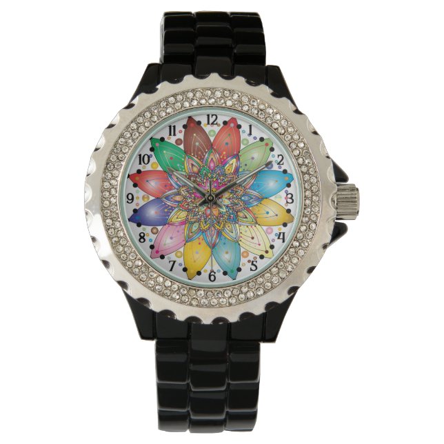 Reloj De Pulsera Mandala colorida con números árabes (Anverso)
