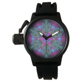 Reloj De Pulsera Mandala Colorido Arte Fractal Espiritual Con Rosa