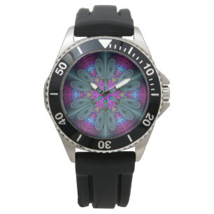 Reloj De Pulsera Mandala Colorido Arte Fractal Espiritual Con Rosa