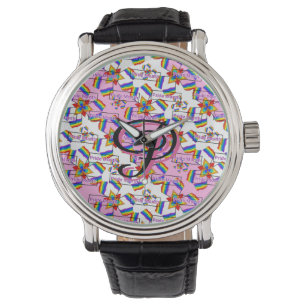 Reloj De Pulsera Mandalá de Arcoíris Monograma Orgullo - Geométrico