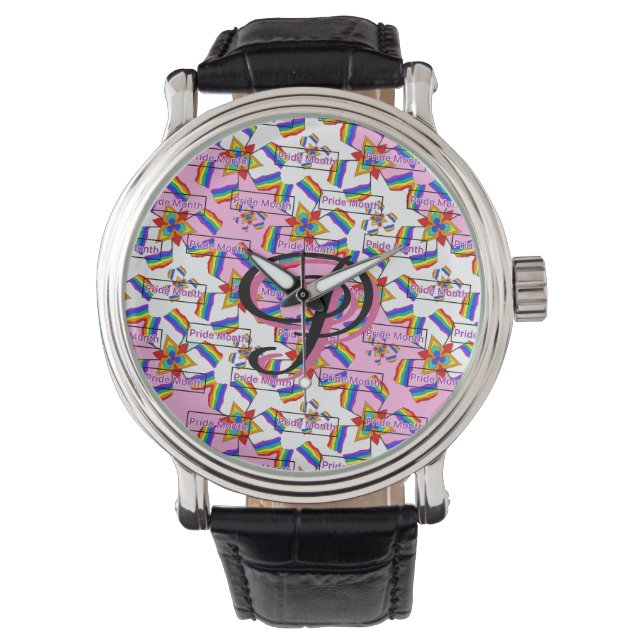 Reloj De Pulsera Mandalá de Arcoíris Monograma Orgullo - Geométrico (Anverso)