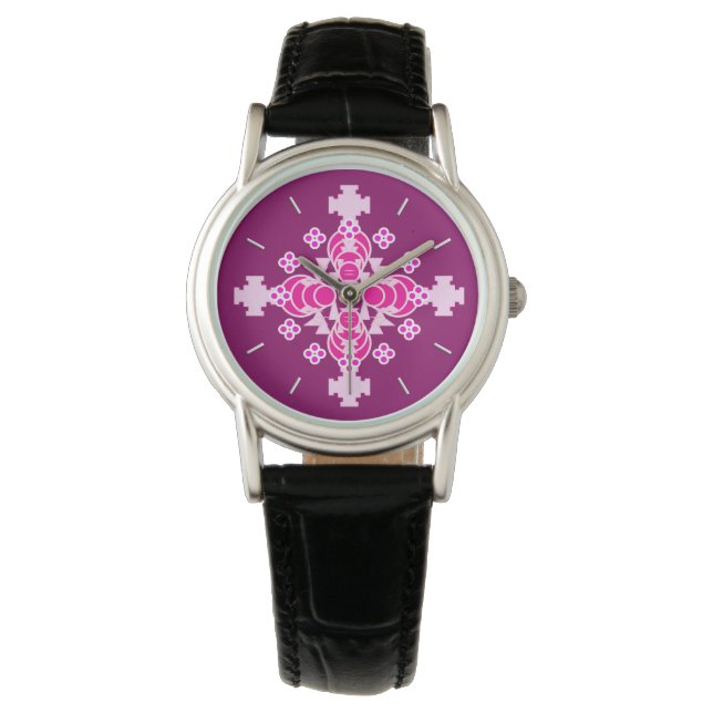 Reloj De Pulsera Mandala de cuatro puntos - rosa pálido y ciruela (Anverso)