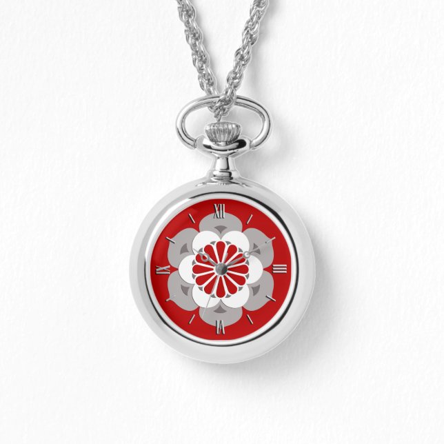 Reloj De Pulsera Mandala de flores Lotus, rojo oscuro, gris y blanc (Anverso)