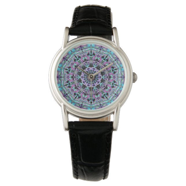 Reloj De Pulsera Mandala hermosa, única morada y azul (Anverso)