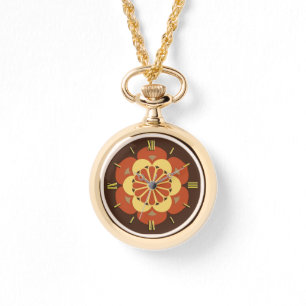 Reloj De Pulsera Mandala, marrón, roya y amarillo