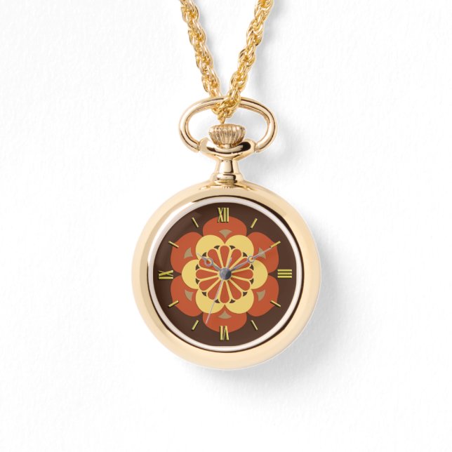 Reloj De Pulsera Mandala, marrón, roya y amarillo (Anverso)