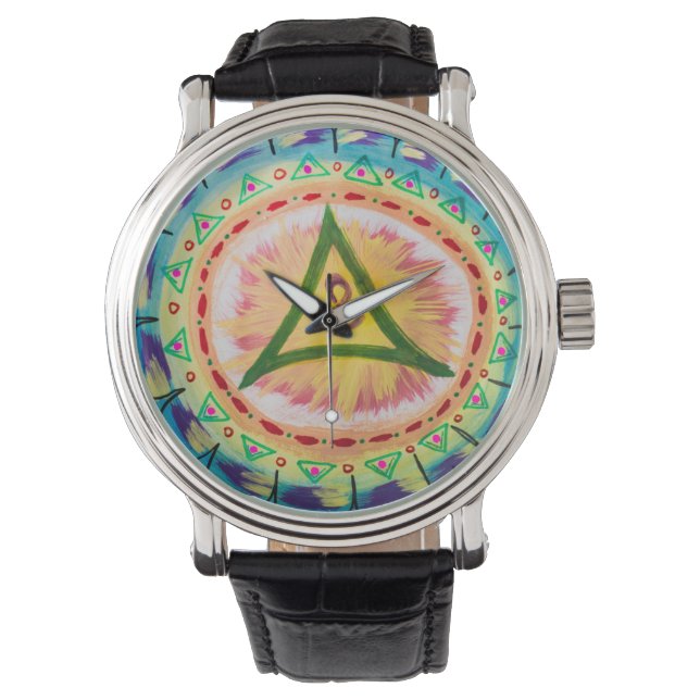 Reloj De Pulsera Mandalá Om de acuarela pintada a mano (Anverso)
