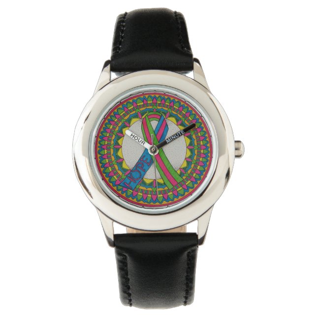 Reloj De Pulsera Mandala para la sensibilización sobre el cáncer de (Anverso)