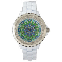 Mandala Retro Mosaico Green Pattern Watch